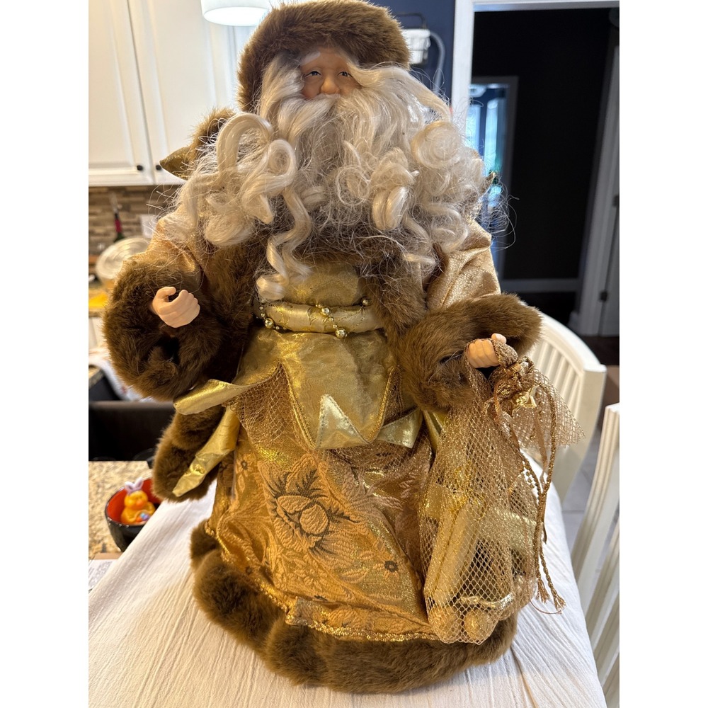 Vintage Styleβ Gold Brocade Father Christmas Santa Claus Faux Fur 21 Inch Figure